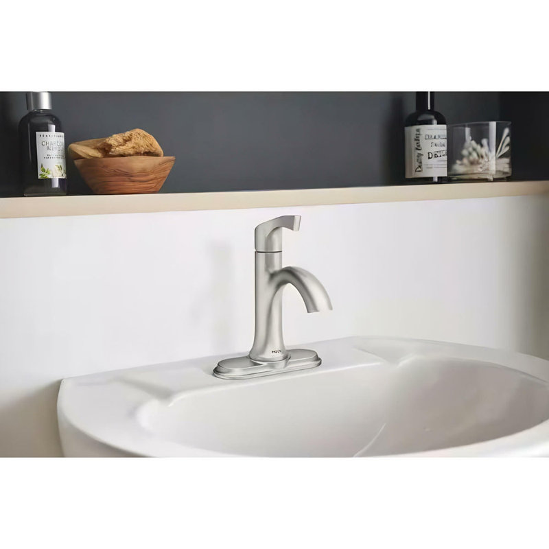 MOEN Korek Single Hole Single-Handle Bathroom Faucet with Drain Kit Included in Matte Black, Brushed Nickel