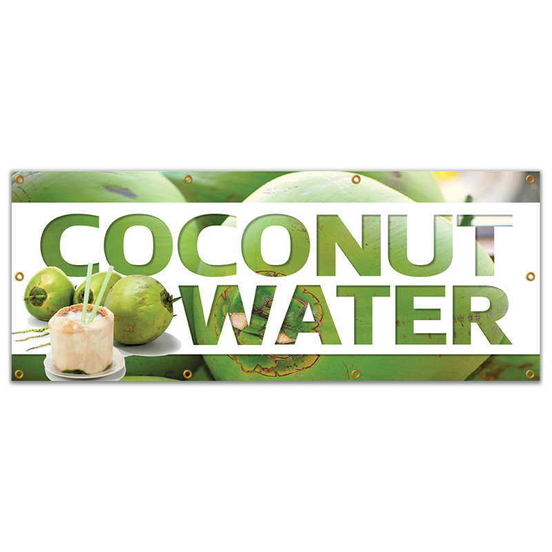 Signe de bannière d'eau de noix de coco, H 36 po x l 96 po x P 0,1 po