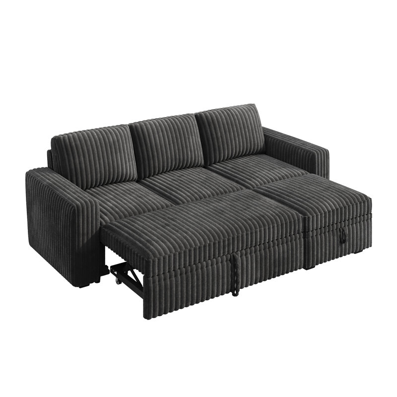 Canapé-lit modulaire en forme de L Hoelscher avec rangement gris, Velours côtelé gris foncé