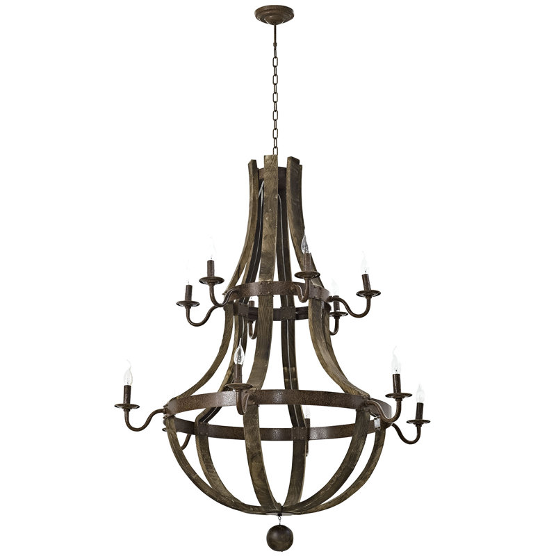 Lustre 12 lumières en acier et bois franc patiné Modway Trebuchet
