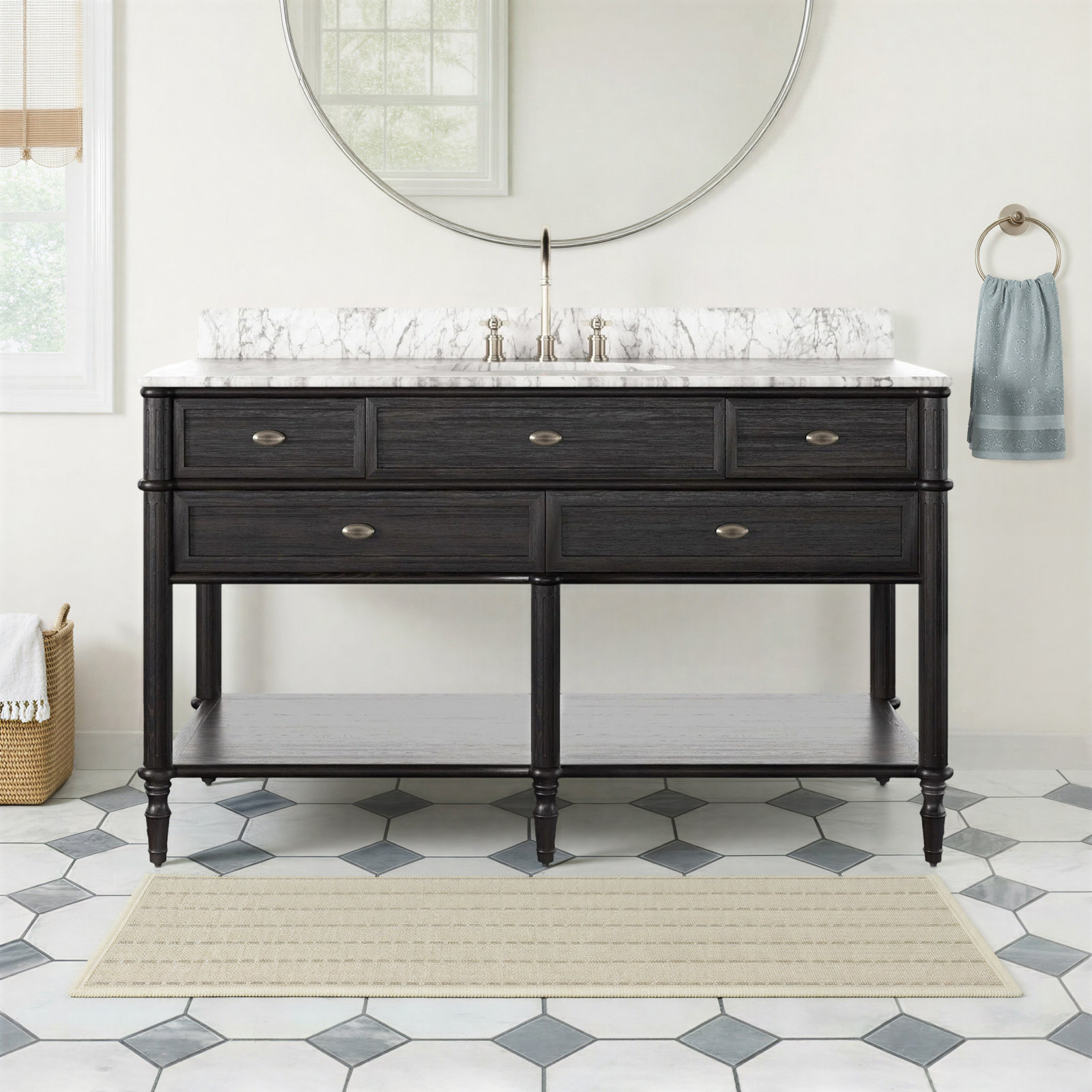 Abidemi 55'' Single Wide Vanity, Satin Black Veneer