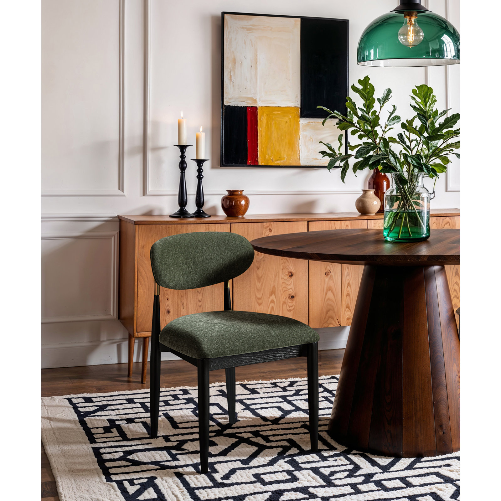 Eligah Vegan Leather Upholstered Dining Side Chair, Stained Black / Brushed Brass, Cream