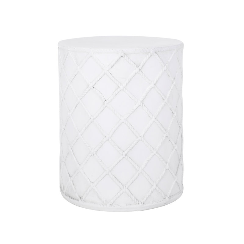 Modern Lightweight Concrete Accent Table With Diamond Rope Design - 17.8" Tall No Assembly Required Nautical Pattern 15.35" Square Instant Setup