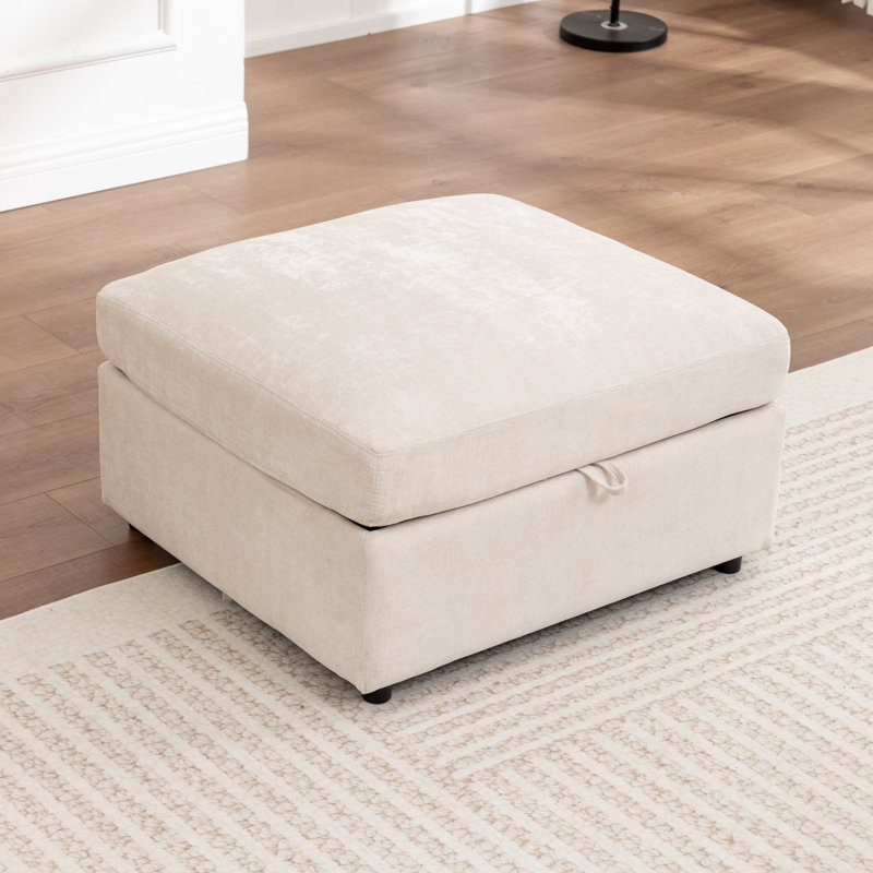 Wilroy Upholstered Storage Ottoman, Beige