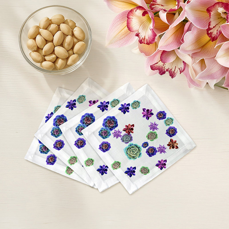 Succulents Floating Cotton Sateen Cocktail Napkins, Intenso