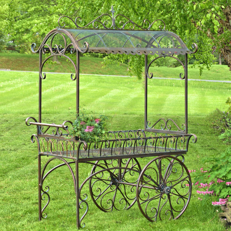 Tusheti Large Iron Flower Cart with Roof, Antique Bronze