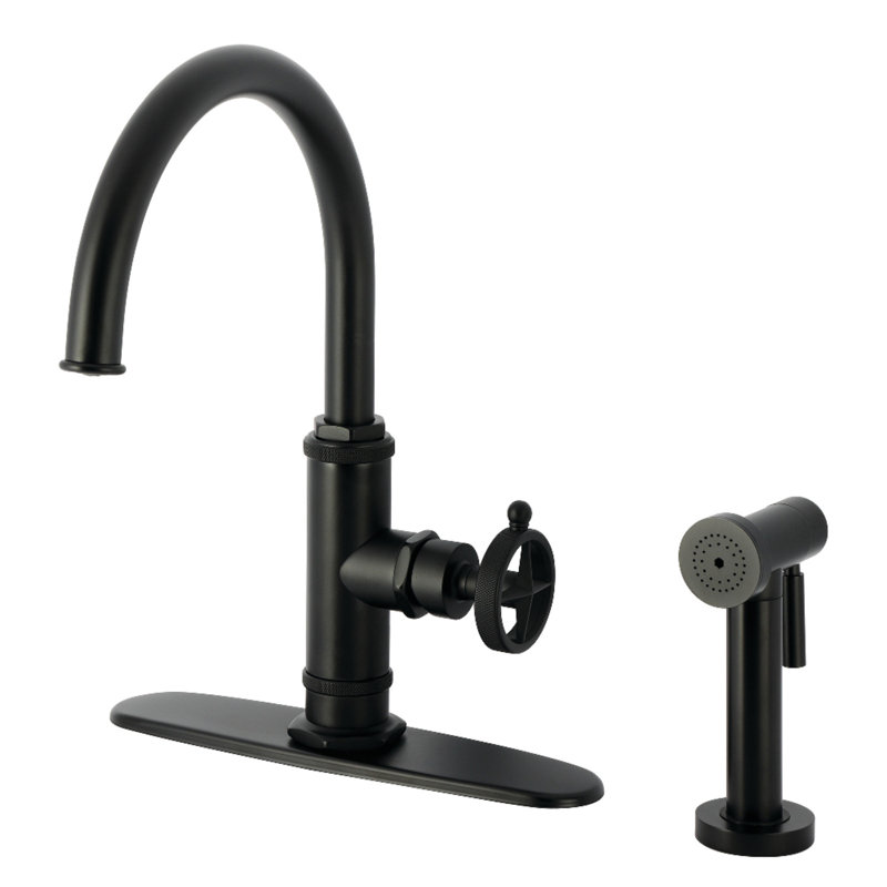 Kingston Brass Levante Single-Handle Deck Mount Kitchen Faucet, Matte Black