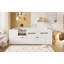 Lit plateforme en bois pleine grandeur avec garde-corps et tiroir, blanc-2132663746-2132663745