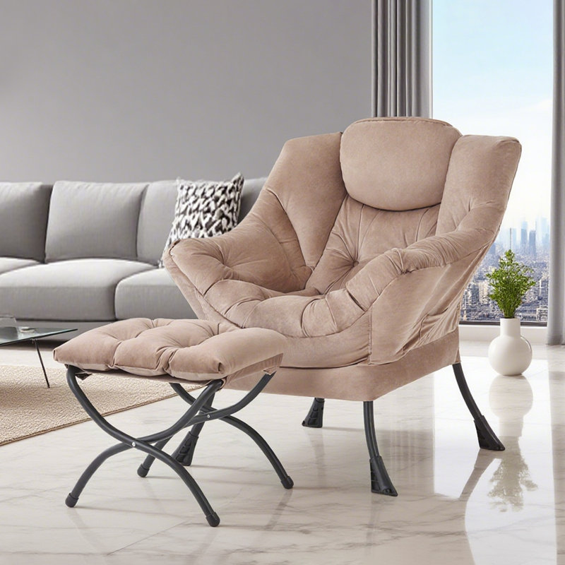 Fauteuil paresseux et rembourré Abramson, Velours kaki, Non