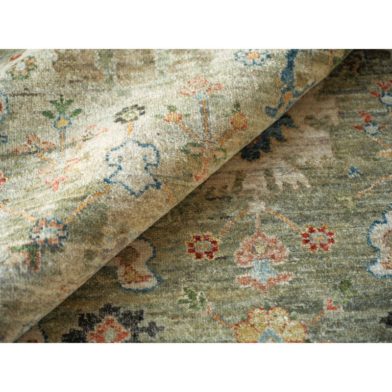 Oxford Hand-knotted Ghazni Wool, Light Green Area Rug, Rectangle 6' x 9'