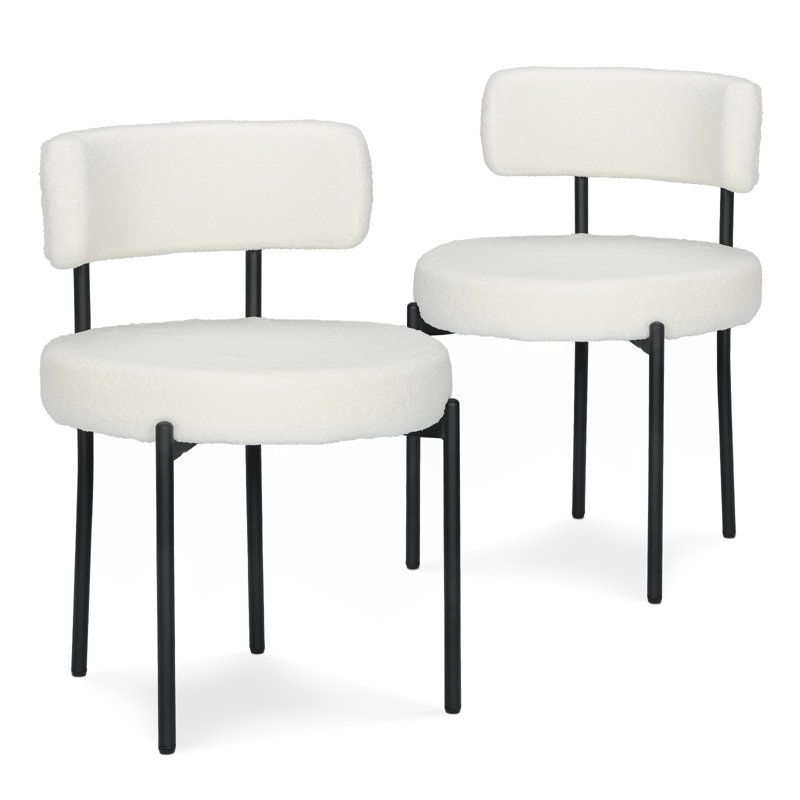 Upholstered Dining Chairs, Modern Kitchen Chairs With Curved Backrest And Metal Legs For Dining Room, White
