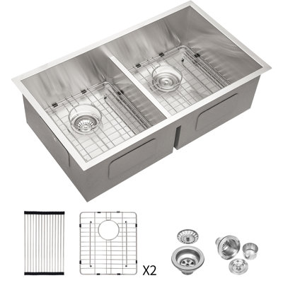 Évier de cuisine encastré 30 po x 19 po à double cuve 50/50 de calibre 16 pour cuves profondes, 10 po, fait à la main, bonde arrière de 3,5 po, rainures en X, coussinets d'insonorisation, revêtement de condensation, livré avec support de séchage