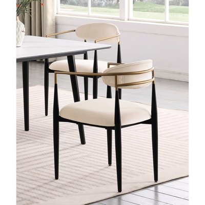 Chaises modernes 2 pièces, tissu taupe, cadre noir, pour salle à manger