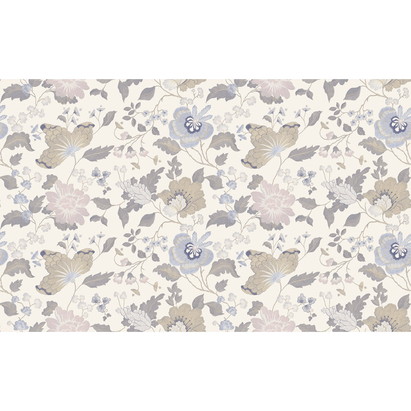 Rouleau de papier peint à motif floral L 33 pi x l 20,5 po Salcombe, Ivoire/ Bleu clair