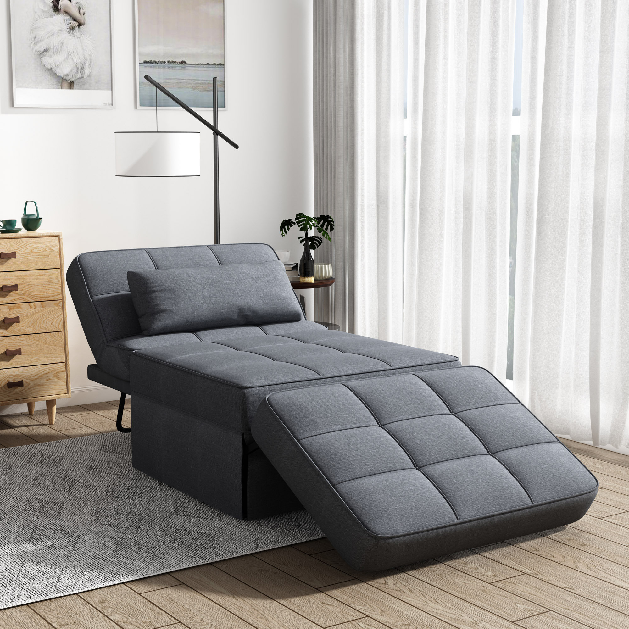 Latitude Run® Upholstery Recliner Bed Ottoman Sofa Bed for Living Room