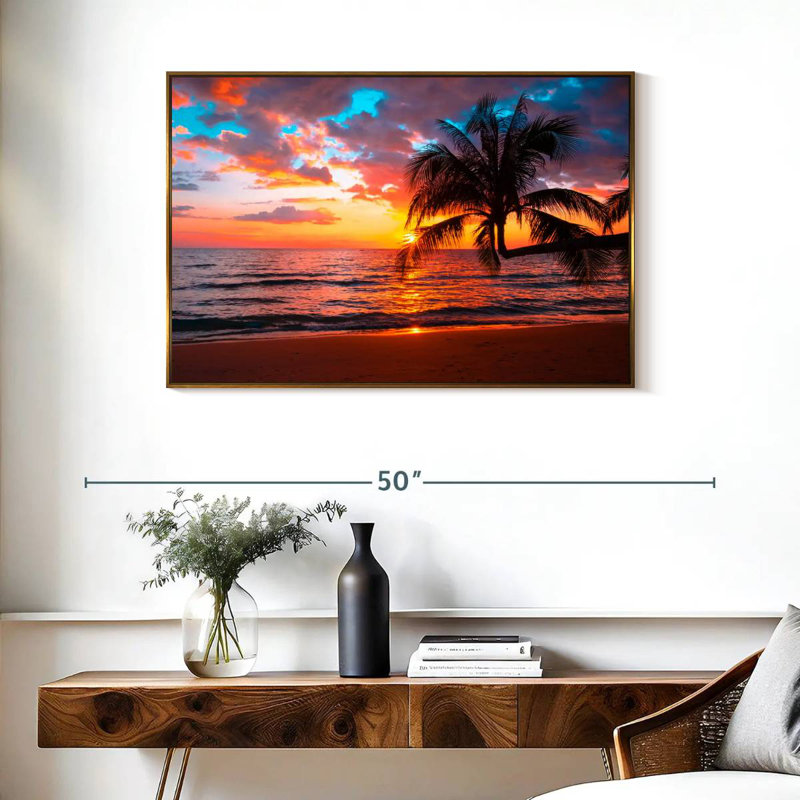 Coucher de soleil sur l'île, Cadre flottant doré, 37 po x 25 po