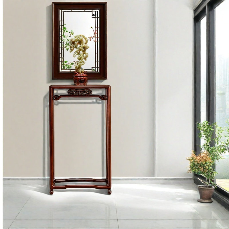 Support en bois massif: teinte chaude, grain transparent et artfu, H 33,66 po x L 19,09 po x P 11,22 po, Brun