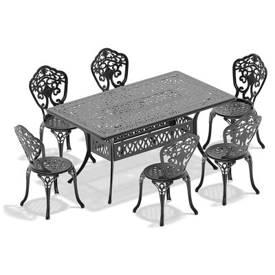 7-Piece Set Of All-Weather Cast Aluminum Dining Furniture Set With Black Frame
