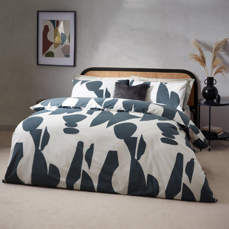Areonia 144 TC Duvet Cover Set, Grey/White, Double - 2 Standard Pillowcases