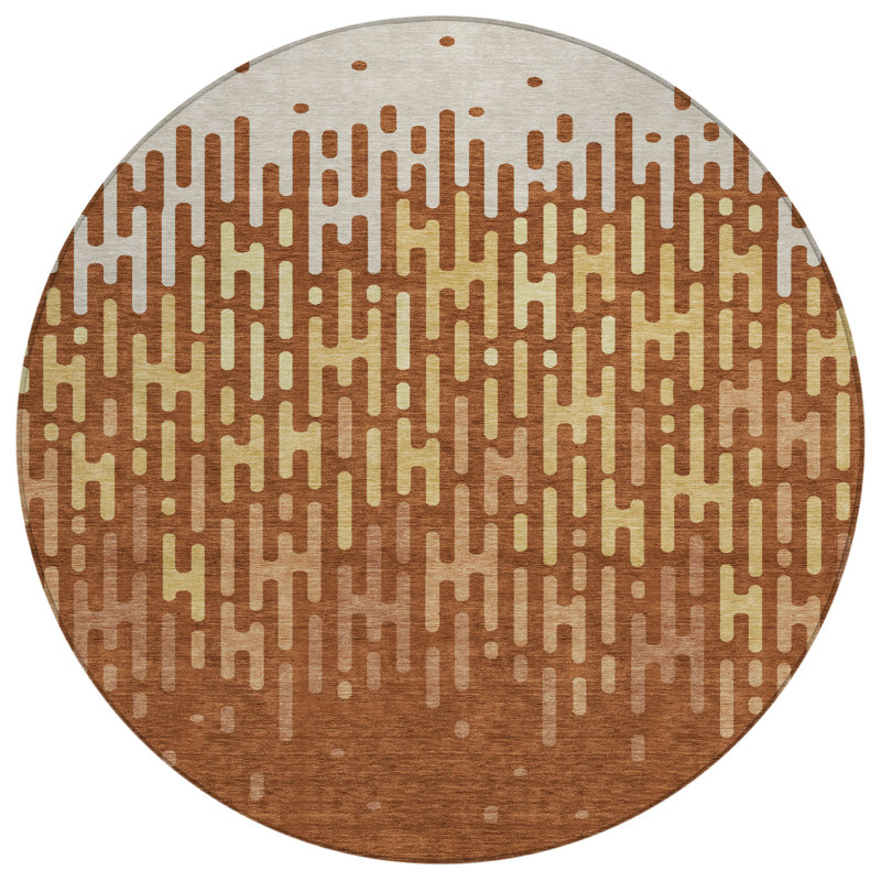 Machine Washable Indoor/Outdoor Chantille ACN2567 Abstract Rug, Round 8', Paprika