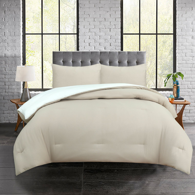 Ensemble d'édredon Cassidy Waffle Weave, Édredon pour très grand lit + 2 taies décorativ, Taupe