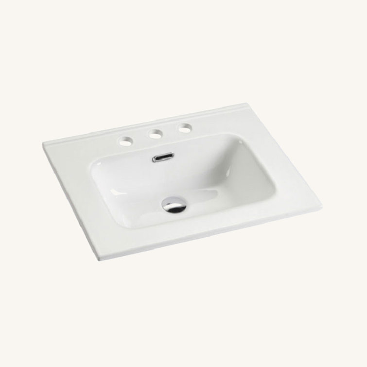 Integrated White Ceramic Basin With One Predrilled Faucet Hole, Drain Assembly NOT Included