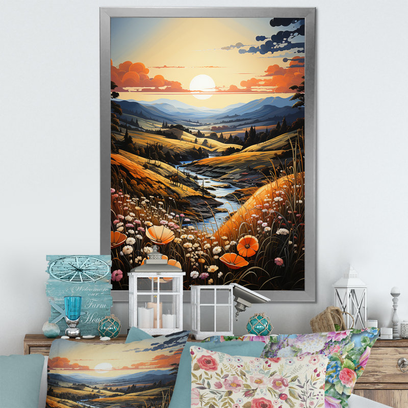 «Meadow Stream At Sunrise I», reproduction sur toile, Cadre simple argenté, H 40 po x l 30 po x P 1,5 po