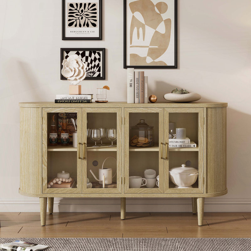 Buffet Modern Farmhouse avec portes en verre et tablettes réglables