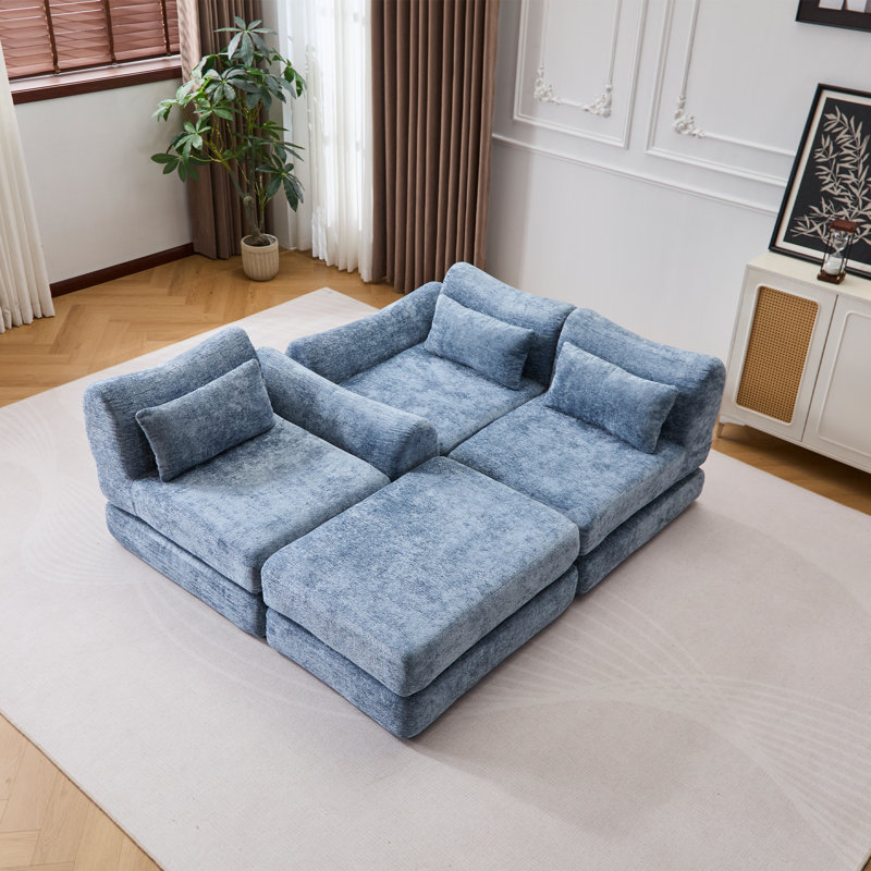 Canapé modulaire Boneless, Chenille bleu