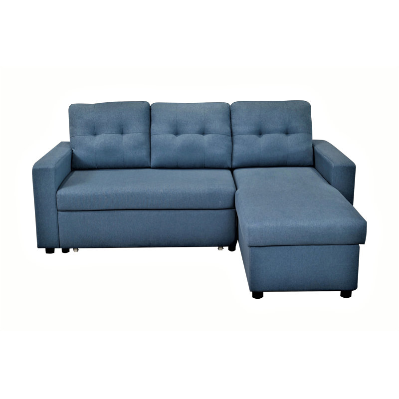 L-Shaped Sectional , Versatile Sleeper For Small Spaces, 3 Stylish Sectional, Bed Living Area, Blue Polyester