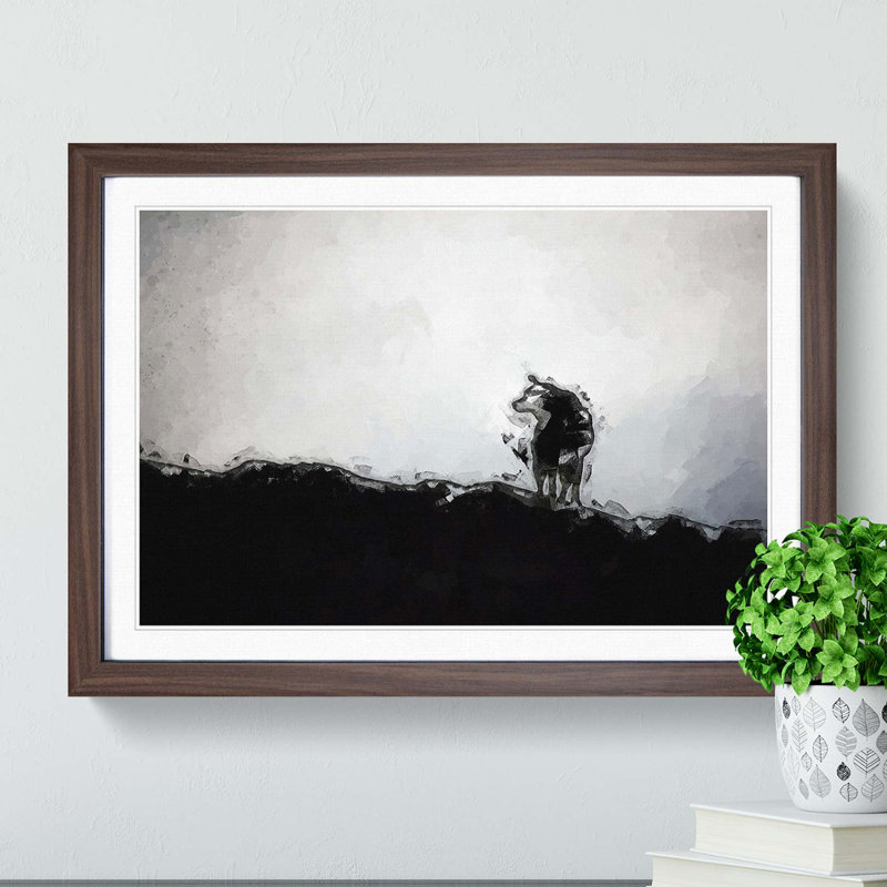 Silhouette of a Wolf in Abstract - Picture Frame Graphic Art Print, Walnut, 40cm H x 60cm W x 2cm D