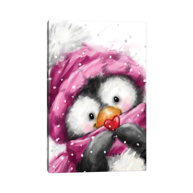 Penguin With Little Heart by MAKIKO - Wrapped Canvas Print, 20.32 cm H x 30.48 cm W