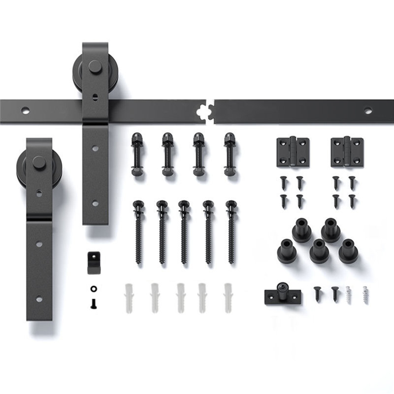 Ensemble de quincaillerie de porte de grange coulissante 60 po pour 2 portes, en forme de J, sans porte (longueur de rail 60 po pour porte double de 28 po de largeur)