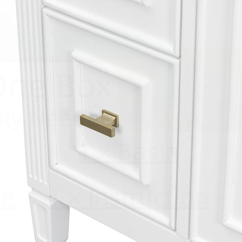 Meuble-lavabo de salle de bain avec lavabo, tiroir rabattable et tablette réglable, bois massif et panneau de fibres à densité moyenne pour plus de durabilité et de rangement