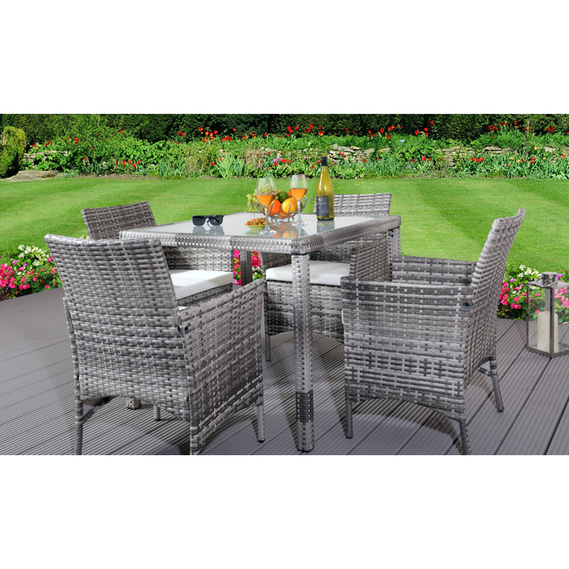 Katarina 4 - Person Square Patio Dining Set with Cushions included, Grey