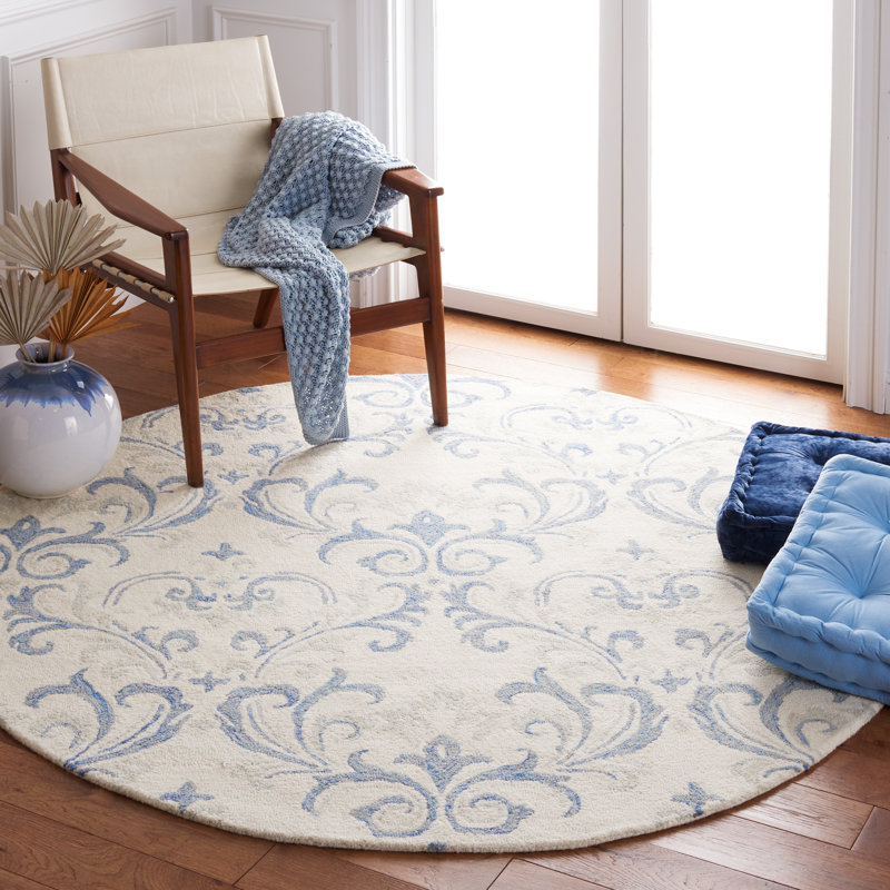 Aashu Hand Tufted Wool Damask Rug, Round 6'