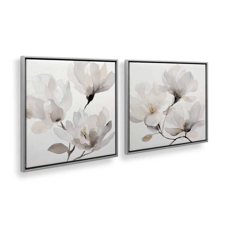 Ensemble de 2 impressions murales Whispered Magnolia, 12 po x 12 po, Cadre flottant en chrome poli