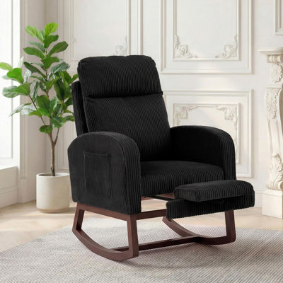 Chaise berçante à haut dossier avec repose-pieds réglable, poche latérale