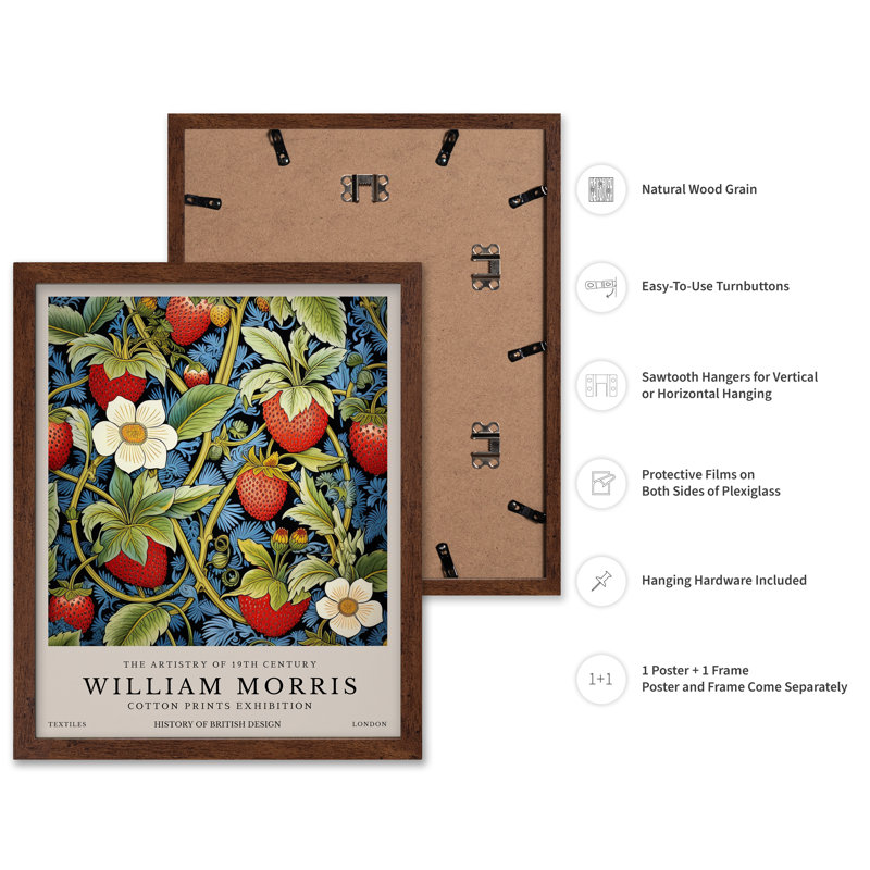 William Morris - Fraises No2, Poster, 08"H x 10"W, Brown Framed