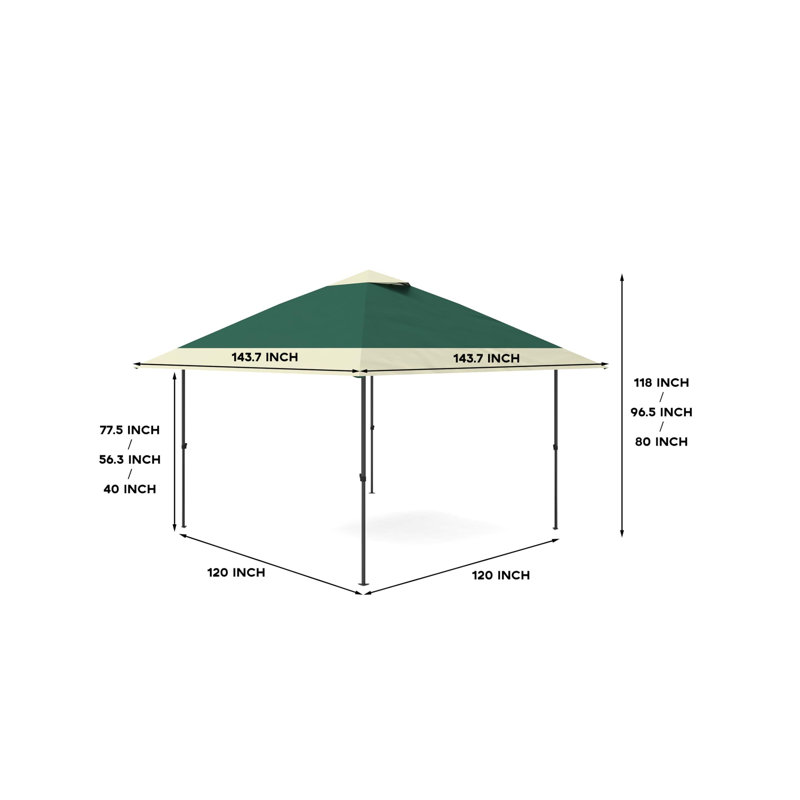 12 pi. L 12 pi. D Pop-up en métal, Vert, H 118 po x l 143,7 po x P 143,7 po