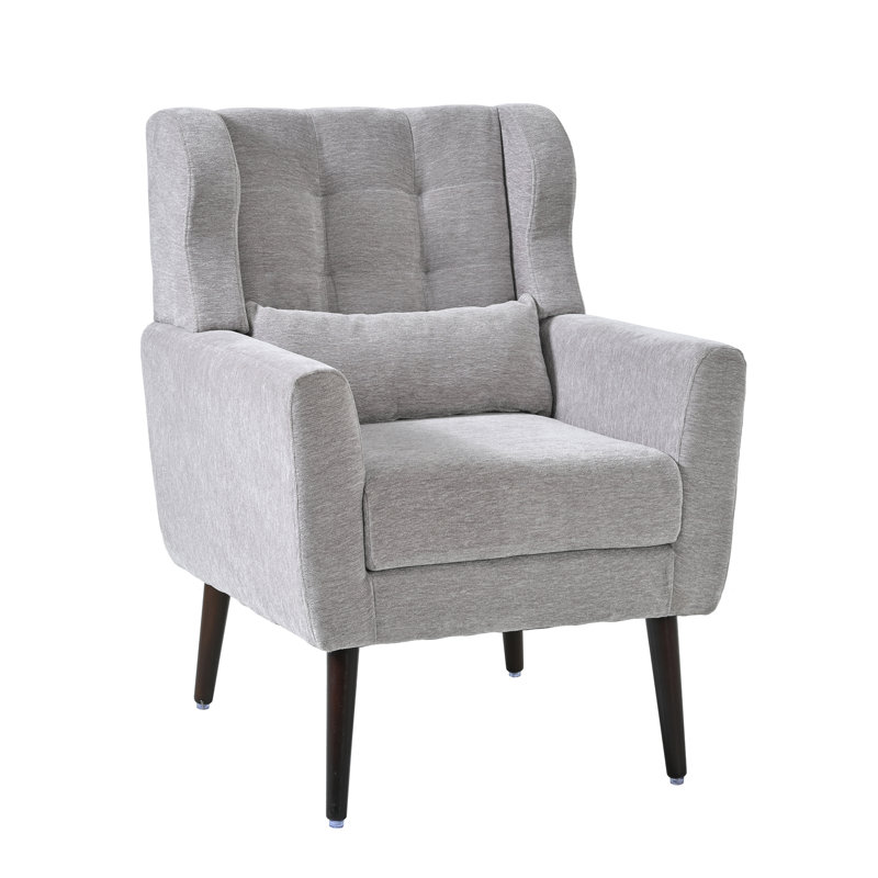 Modern Accent Chair,Chenille Arm Chairs for Living Room,Upholstered Mordern Armchair,Comfy Soft Padded Lounge Chair in Small Space, Bedroom, w/Pillow, Solid Wood Leg