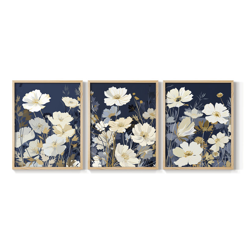 Floral Study  Series  CXXV  -Set Of 3 Framed Giclee Prints -Ready to, Natural Framed, 10" H x 8" W