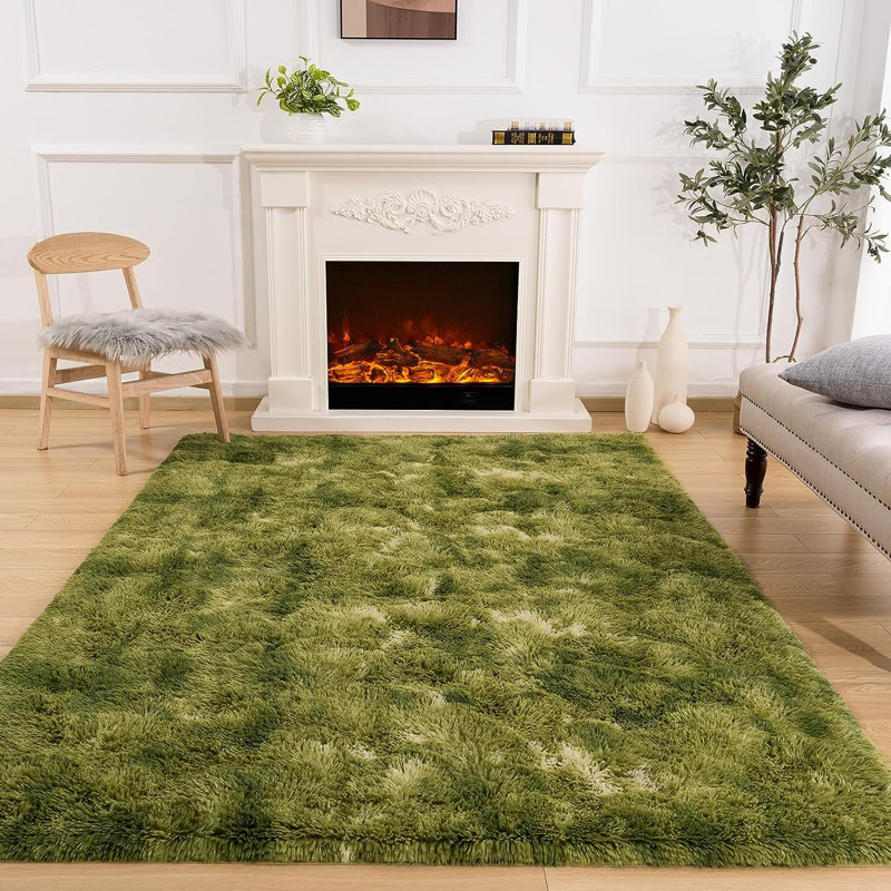 Tapis velours à poils longs Tie-Dye Luxury, Vert, 5 pi x 8 pi