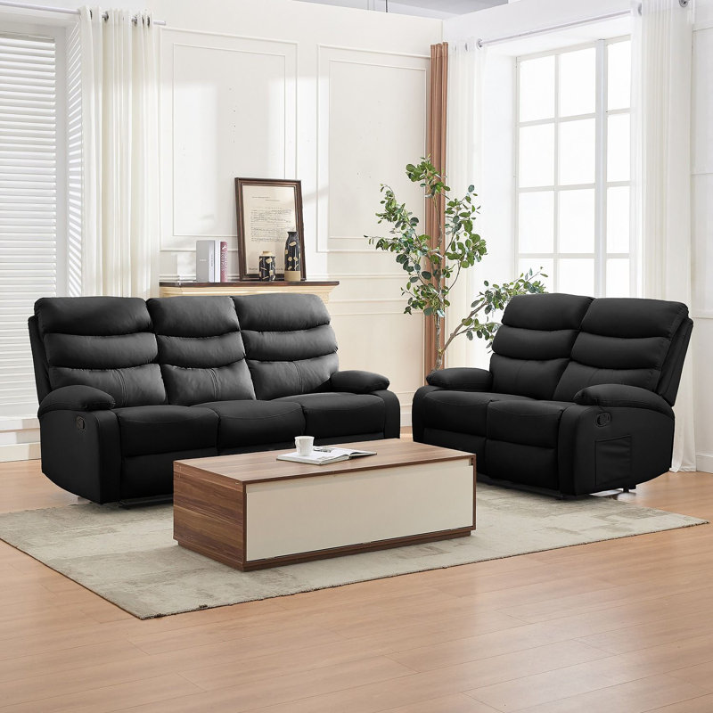 3 Seater Reclining Sofa, 3, Black