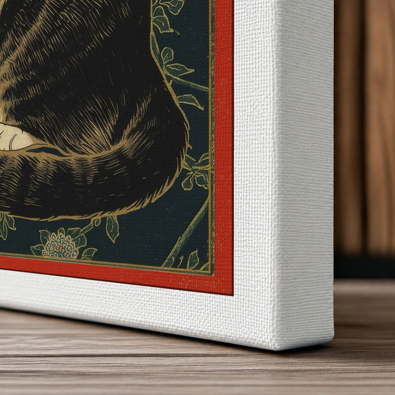 Tabby and Flowers Japandi - Wrapped Canvas, 30x20 - 76.2 x 50.8 cm, White Border