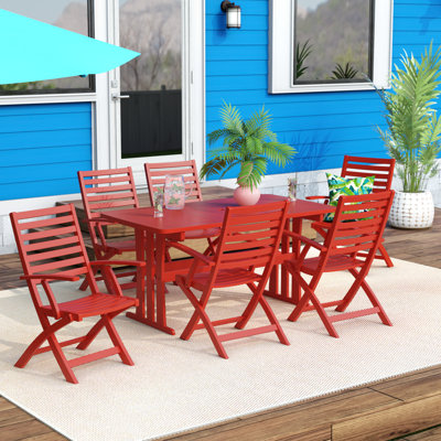 Blaser 6 - Person Acacia Solid Wood Patio Dining Set Umbrella Hole Included Rectangular Table