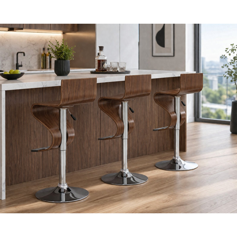 Dilsad Swivel Upholstered Adjustable Height Counter Stool, Walnut, Silver