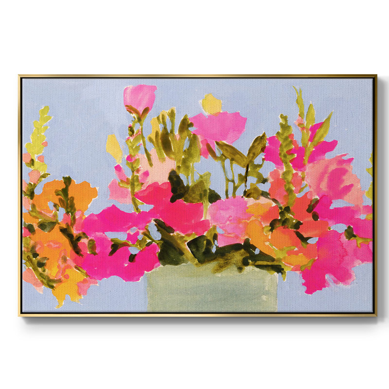 "Satiné Spring Blooms I", toile tendue avec châssis de qualité supérieure - prête à être accrochée, Or
