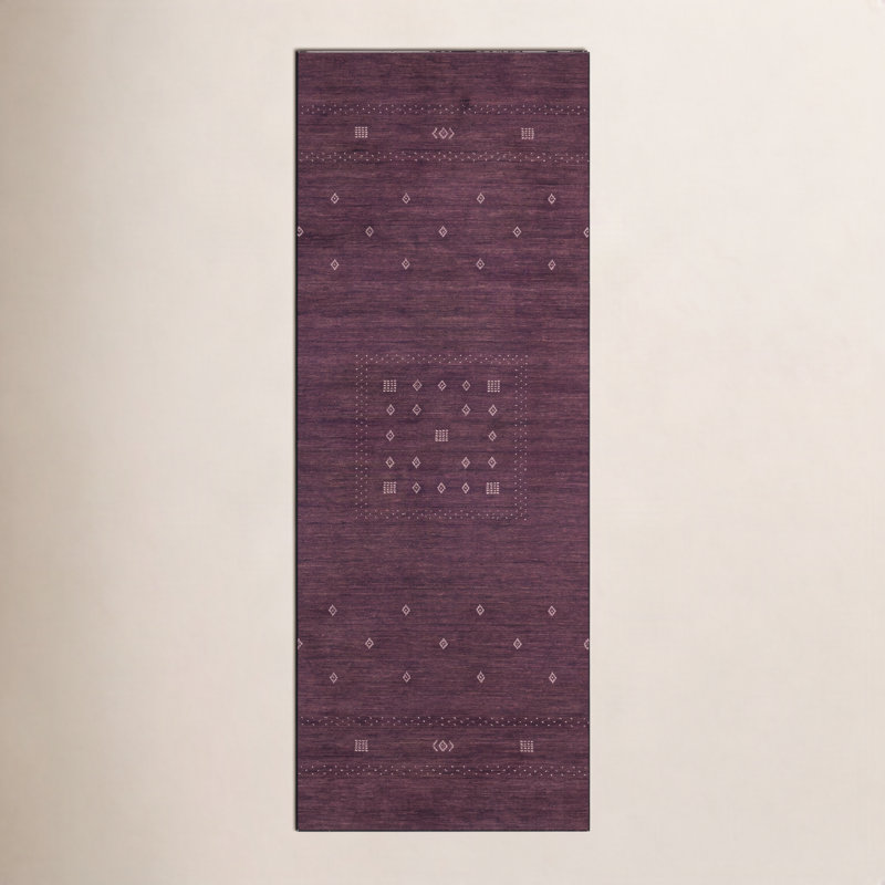 Simi Hand Knotted Cotton/Wool Southwestern Area Rug, Purple, Runner 2'6" x 8'