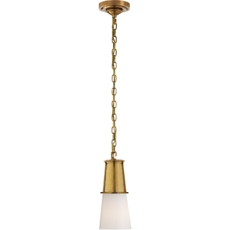Thomas O'Brien Robinson Small Pendant, 11.25" H x 4.75" W x 4.75" D, White, Rubbed Antique Brass